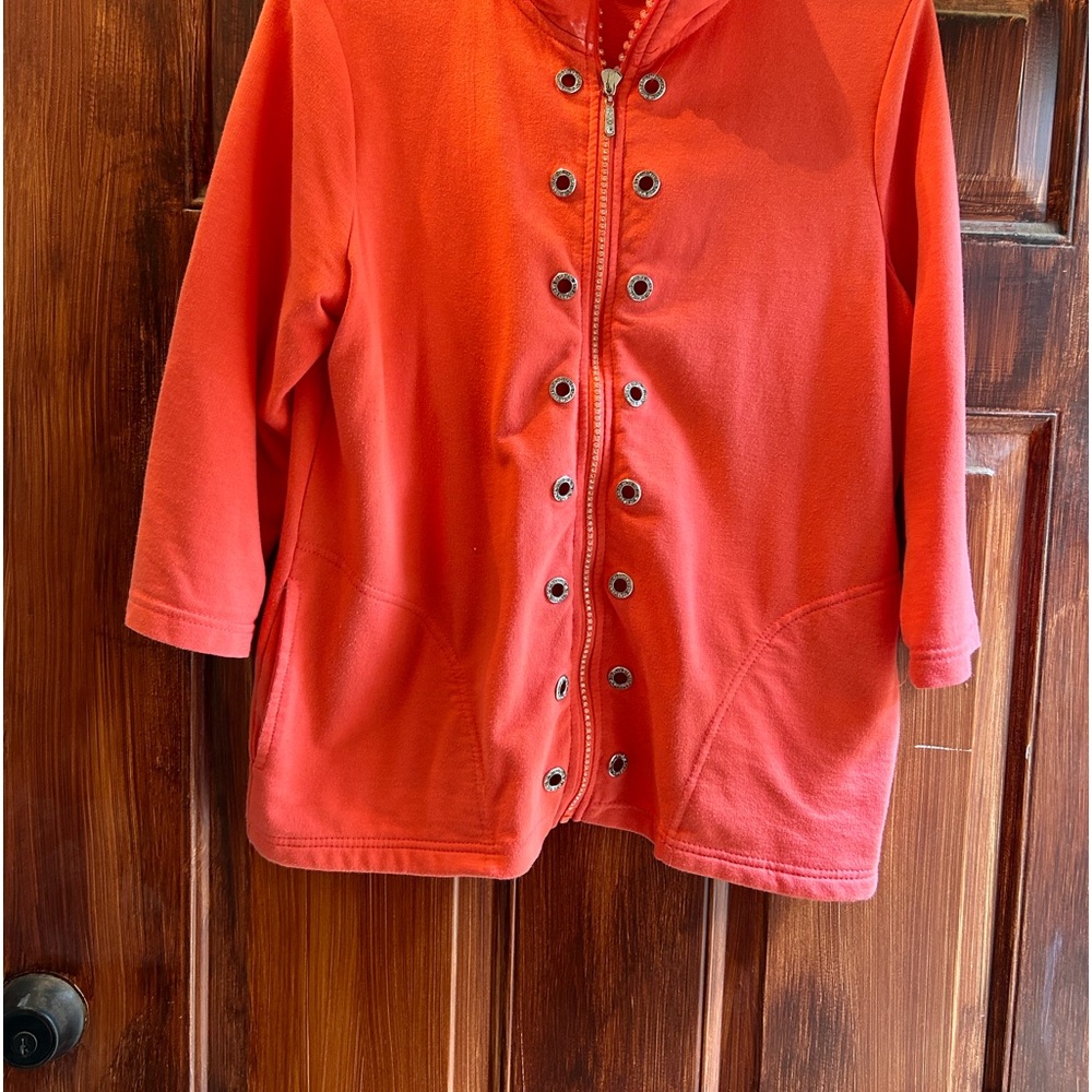 Orange front bling zippered jacket by Onque. Size L.
